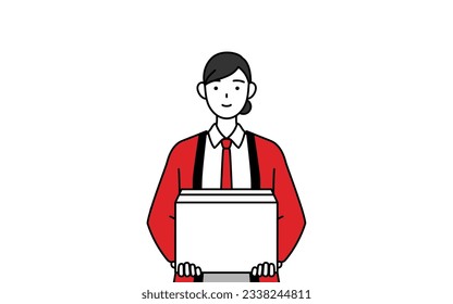 Woman wearing a red happi coat working to carry cardboard boxes, Vector Illustration