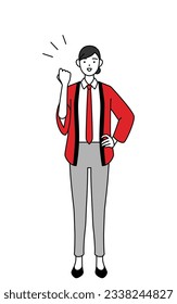 Woman wearing a red happi coat posing with guts, Vector Illustration