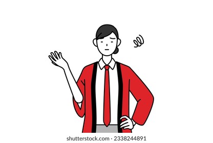 Woman wearing a red happi coat who is fed up with her unorganized business, Vector Illustration