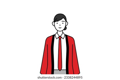 Woman wearing a red happi coat with a smile facing forward, Vector Illustration