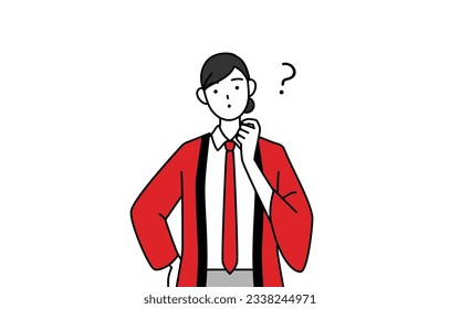 Woman wearing a red happi coat nodding her head in question, Vector Illustration