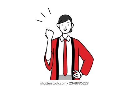 Woman wearing a red happi coat posing with guts, Vector Illustration