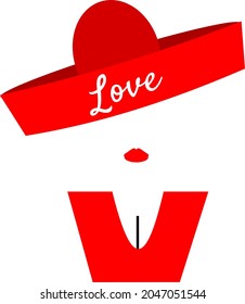 Woman wearing red sombrero with the word love