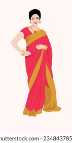 Woman wearing saree in traditional look. Illustration of a beautiful woman wearing saree.