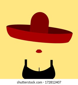 woman wearing sombrero and lipstick