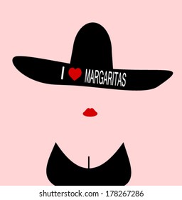 woman wearing sombrero with I love margaritas