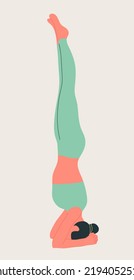 Woman wearing sportswear doing Yoga. Young slim girl doing yoga. Hand drawn colored Vector illustration. Weight Loss. Health care and lifestyle concept. Female yoga.
