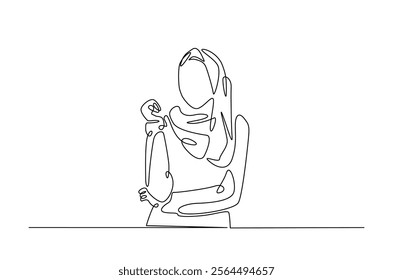 Woman wearing stylish and trendy hijab in continuous one line drawing design. woman and relgion concept.