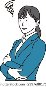 A woman wearing a suit with her arms crossed