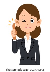 Woman wearing a suit is thumb up