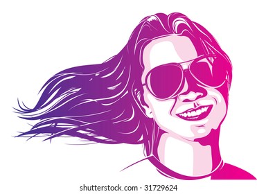 woman wearing sunglasses with hair flowing