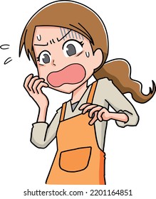 A woman wearing a surprised apron