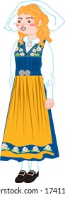 Woman wearing Swedish national costume.