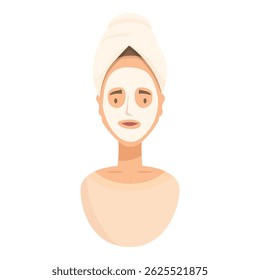 Woman wearing a towel on her head and applying a face mask to her skin for beauty treatment