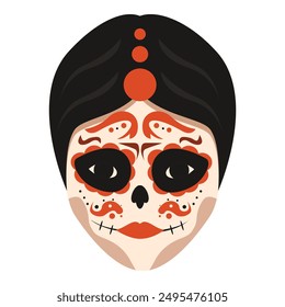 Woman wearing traditional calavera makeup celebrating the day of the dead