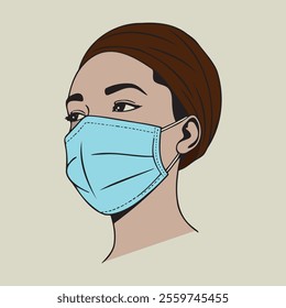 A woman wearing a turban and a face mask