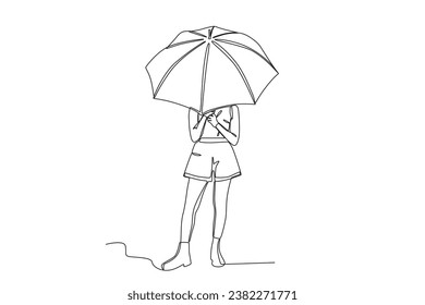 A woman wearing an umbrella. Umbrella one-line drawing