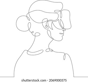 Woman wearing virtual reality glasses. Young woman is experiencing virtual reality through a VR headset.One continuous line .One continuous drawing line logo isolated minimal illustration.