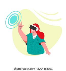 Woman wearing virtual reality glasses. Graphic of a teenage gamer.