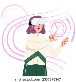 Woman wearing virtual reality glasses ,VR interacting and exploring a virtual world. Virtual Reality Technology for mental and physical health. 