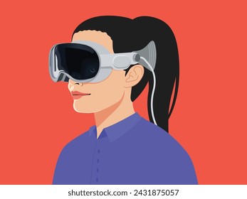 A woman wearing a Virtual Reality Headset, Technology AR and VR, Vector Illustration