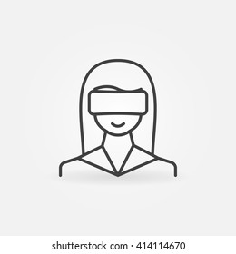 Woman wearing VR glasses icon - vector virtual reality concept symbol or logo element