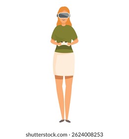 Woman wearing vr headset playing with gamepad controller