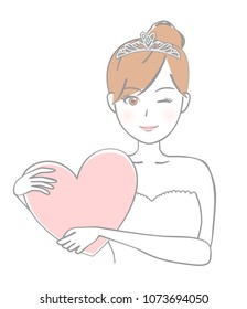 Woman wearing a wedding dress has a heart