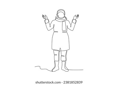 A woman wearing winter clothes. Winter outfit one-line drawing