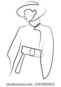 Woman Wearing Winter Coat and Hat in Minimal One Line Art Drawing