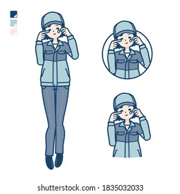 A woman wearing workwear with cry images.
It's vector art so it's easy to edit.

