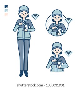 A woman wearing workwear with Operate smartphone images.
It's vector art so it's easy to edit.
