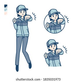 A woman wearing workwear with Punch in front images.
It's vector art so it's easy to edit.

