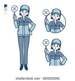 A woman wearing workwear with Put out a cross panel image.
It's vector art so it's easy to edit.
