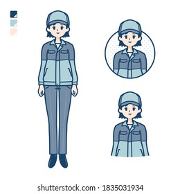 A woman wearing workwear with Smiling images.
It's vector art so it's easy to edit.

