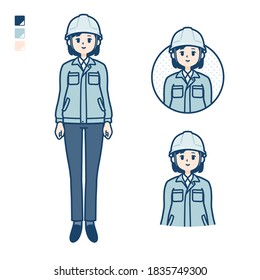 A woman wearing workwear with Smiling images.
It's vector art so it's easy to edit.
