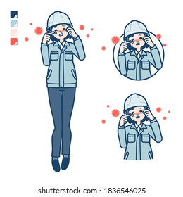 A woman wearing workwear with Suffer from pollen allergy images.
It's vector art so it's easy to edit.
