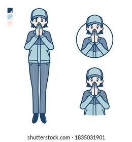 A woman wearing workwear with Surprised and uneasy images.
It's vector art so it's easy to edit.
