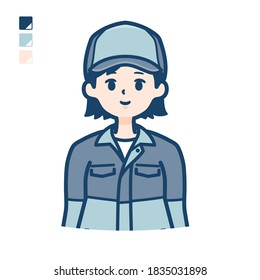 A woman wearing workwear with upper body image.
It's vector art so it's easy to edit.
