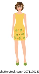 Woman wearing yellow dress, vector