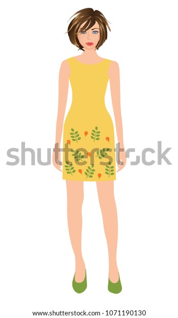 Woman Wearing Yellow Dress Vector Stock Vector Royalty Free