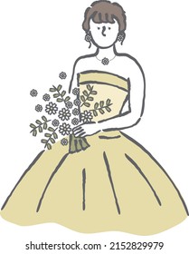 Woman Wearing Yellow Wedding Dress