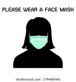 Woman wears a face mask to prevent pandemic virus and infection, Prevent Coronavirus (COVID-19), COVID-19 vector illustration, New normal hygiene concept.