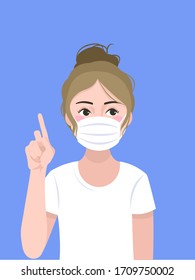 woman wears mask, health care concept, protect herself from smoke, virus, bacteria etc. vector, illustation isolate on blue backgroud.