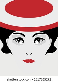 A woman wears a stylish red hat in a minimalist fashion and beauty illustration.