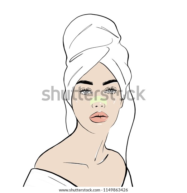 Woman Wears Towel On Her Head Stock Vector (Royalty Free) 1149863426