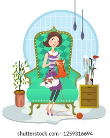 Woman weaving sweater
