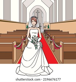Woman in wedding dress Church