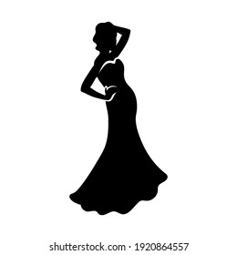 Woman In A Wedding Dress Silhouette Illustration On A White Background