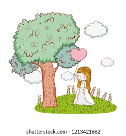 woman wedding with gown and heart balloon